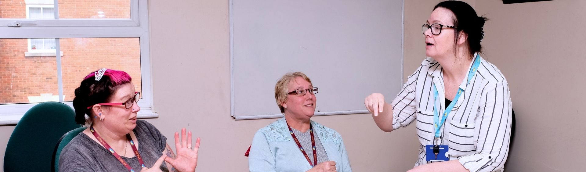 WMC British Sign Language Level 1 students being taught inside classroom