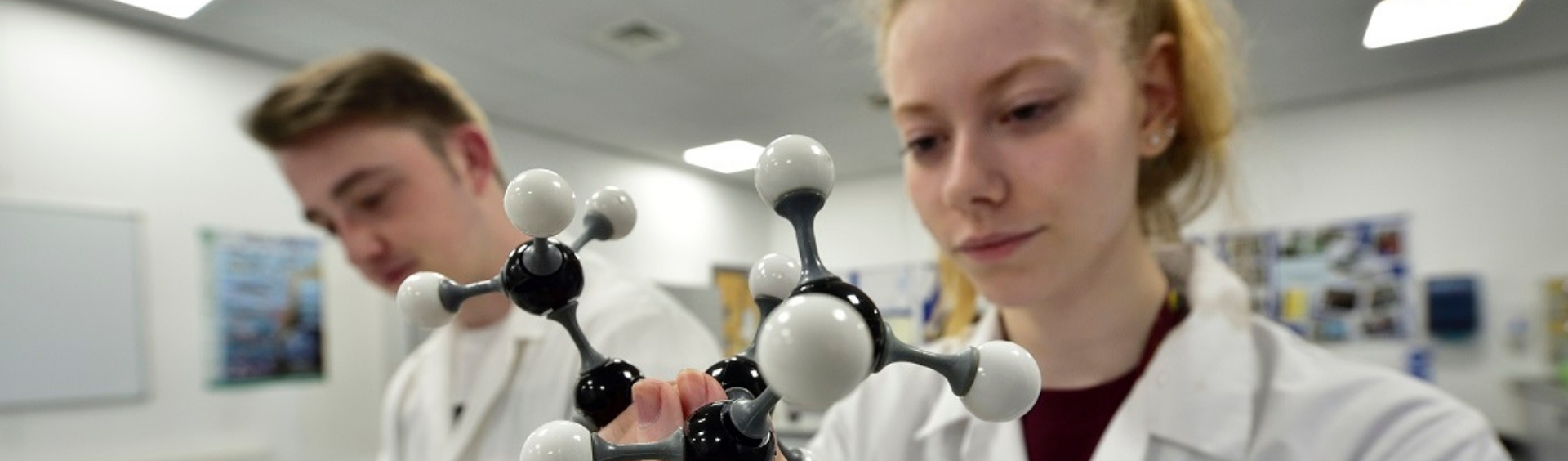 Two WMC Access to HE Psychology and Mental Health students working inside Science classroom