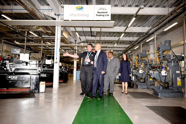 Sajid Javid, Secretary of State for Communities and Local Government, visiting the Machining room at the Wirral Met Twelve Quays campus